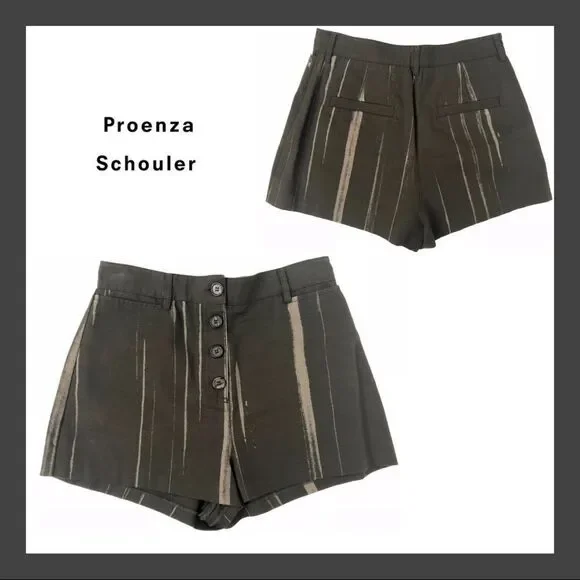 Proenza Schouler Army Green/Tan Streaks Shorts 4 - Picture 1 of 7